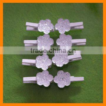 Wooden Clip With Flower Bead Decotation