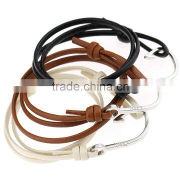 Handmade Multilayers PU Leather Cuff Wrap Wristband Hooks Clasp Bracelet