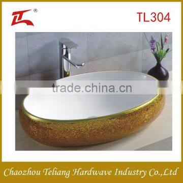 New Design Hot Sell Bathroom Wash Hand Basin with Glass Decoration