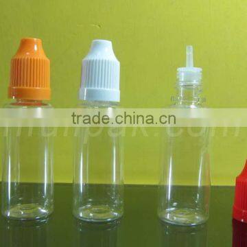 Clear smoke oil bottle with child proof and tamper evident cap