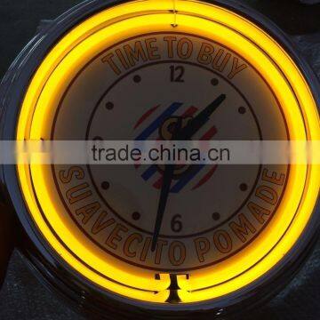 Yellow single neon tube wall clock