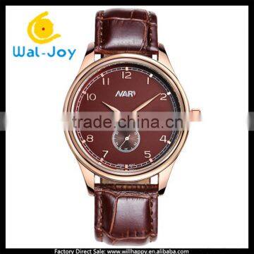 WJ-5399 Nary Luxury Calendar 30 Meters Water Resistant Quartz Men Genuine Leather Watch photo-2
