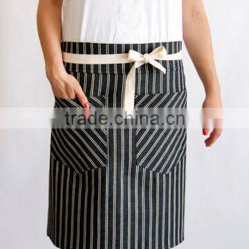 High quality stipe denim bistro apron with large pockets