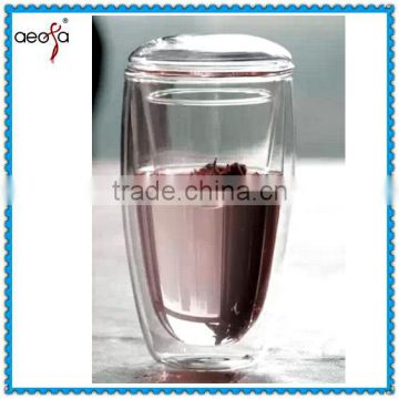 High Quality borosilicate double wall wine glass with lid