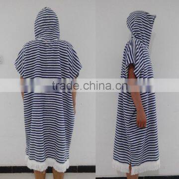 100% Cotton Terry Cloth STRIPES Woven Surf Poncho Beach Towel for Men photo-3