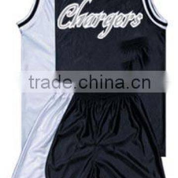 100% POLYESTER 11/1 MESH 190 GSM WHITE/BLACK PRINTED BASKETBALL UNIFORMS