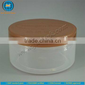 Plastic round shaped containers with offset printing and sticks available-food grade materials by GMP standard plant