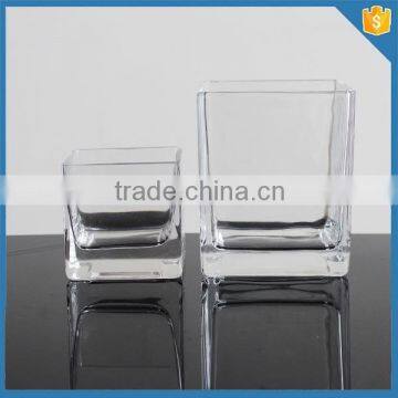 Custom Made Ribbed Pattern Square Shaped Clear Glass Vases for Centerpieces photo-6