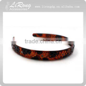 Flower Pattern Headwear Tortoise Plastic Headband with Stone