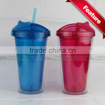 Plastic Double Tumbler with Straw