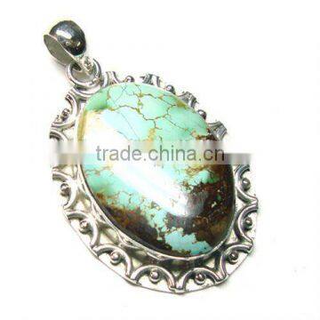 Natural tibetan turquoise jewelry 925 silver pendant