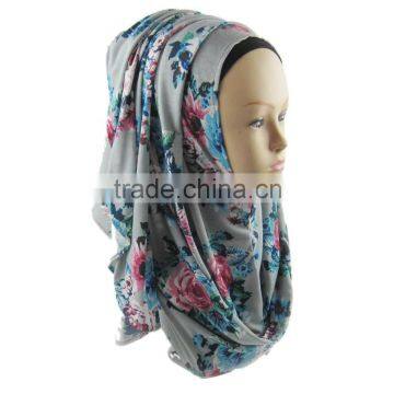 Wholesale printed cotton jersey shawl hijab hot floral islamic muslim hijab scarf