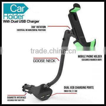 Car Cell Phone Mount Holder with Dual USB Charger