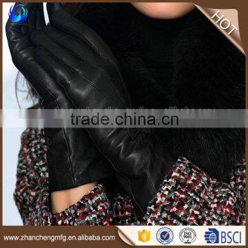 2016 cute ladies cashmere lined long black sheepskin leather gloves