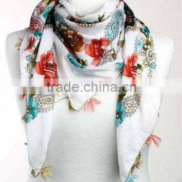 Turkish Scarf Square Cotton Oya Yazma Handmade Cowl with Lace Edge Shawl Pashmina Yemeni Weil NWOT