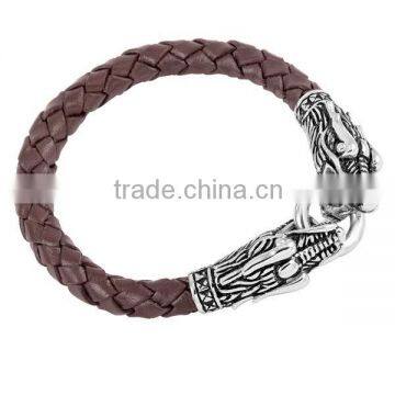 SRB3123 China Alibaba Brown Braided Steel Time Leather Rope Dragon Bracelet