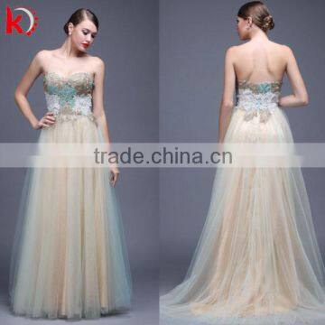 2016 Luxurious Backless Embroidered Pretty Applique Sexy Latest Design Formal Evening Gown