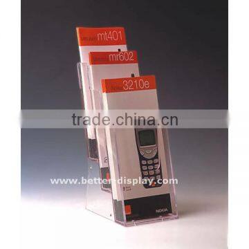 3 compartments Acrylic Brochure Holder with logo Sticker, 3 Layer Acrylic Pamphlet Holder,