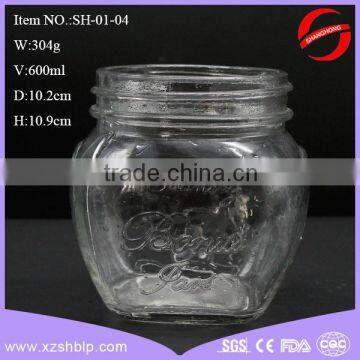 600 ml high quality embossed mason jar for food