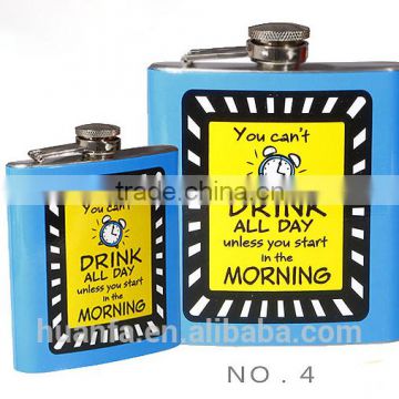 6oz New customized super mini stainless steel metal body hip flask with decal printing hip flask