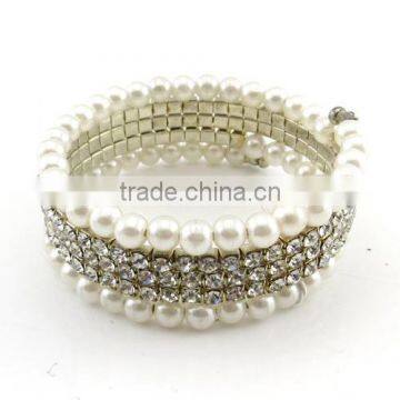 Summer style crystal rhinestone bridal pearl stretch bracelet