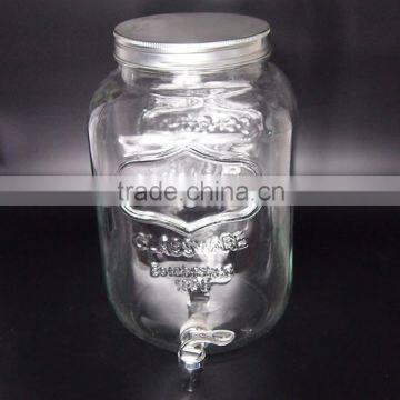 8L Beveage Water Dispenser Glass Mason Jar With Lids And Faucet