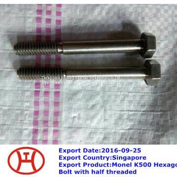 Monel K500 Hexagon Bolt with half threaded
