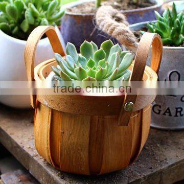 Garden decorative wood chips flower basket with handles