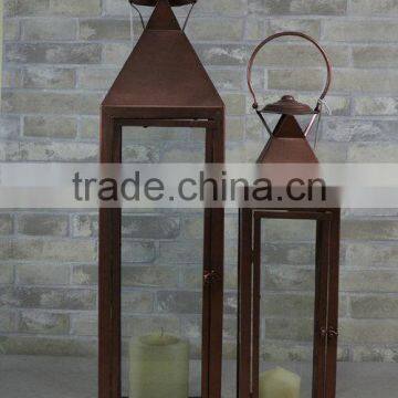 Hot Selling Brown Metal Iron Set of 2 Candle Lantern