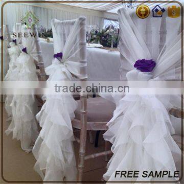 Wedding Decoration Pure White Chiffon Chaivari Curly Willow Ruffle Chair Sash photo-2