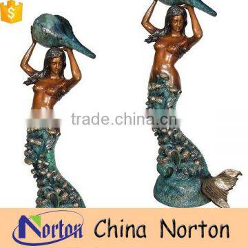 Cast technique nude mermaid brass fountain garden decor NTBF-MF007Y