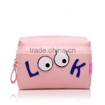 women pink travel cosmetic bag with zipper and logo