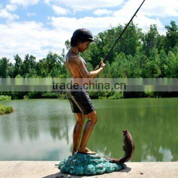 Outdoor Garden Decoration Metal Craft Brozne Boy Fishing Fountain photo-2