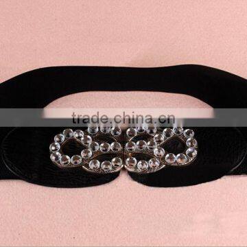 Fashion Rhinestone Paved S Flower Pattern Alloy Buckle Elastic Sex Women Lady Waist Belt photo-3