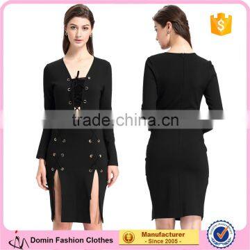 2016 Black Long Sleeve Woman Bandage Dress