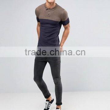 Custom Oversized Short Sleeve Ribbed Cuff And Hem Button Placket Navy Contrast Block Men's 100% Cotton Knit Slim Fit Polo Shirt photo-4