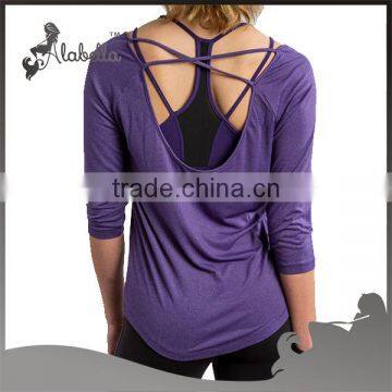 Double Layers Yoga Long T-shirt Back Cross Straps Long Sleeves for Women photo-2