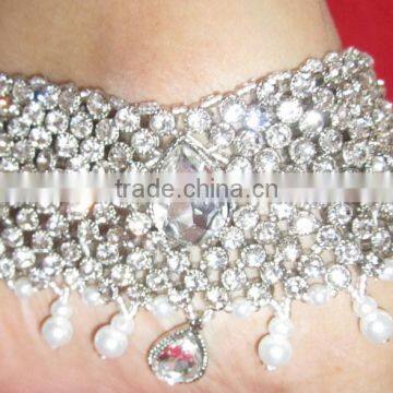 Silver Crystal Broad Payal ANKLETS Pair Feet Bracelet photo-5