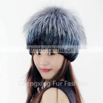 CX-C-244C Ladies Fashion In Stock Hats Rex Rabbit Fur And Sliver Fox Fur Hat Cap photo-6