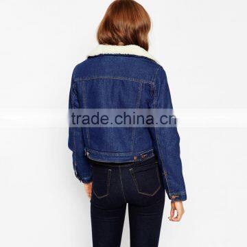 Thick Crop Top Warm Denim Jacket Woven Wool Fabric for Winter Overcoat photo-2