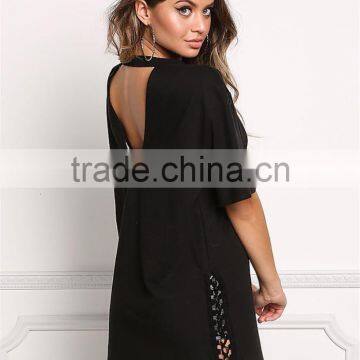 MGOO 2017 New Stylist Black Oversized Fashion Tunic Tops Flare Half Sleeves 220g Heavy Chocker Shirts photo-3