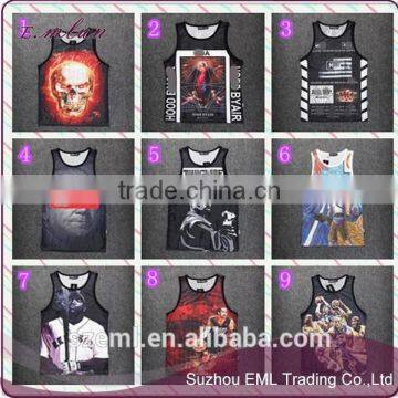 Custom sublimation skull gym vest stringer printing tank top for man