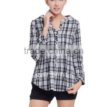 OEM Price Distributor Wholesale Slim Fit Fashion Ladies Plaid Blouse and Shirts