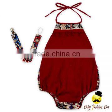 Summer Kids Gray Cotton Halter Blank Bodysuit Infant Newborn Baby Girl Vintage Romper Matching Pacifier Clips Gift Set photo-3