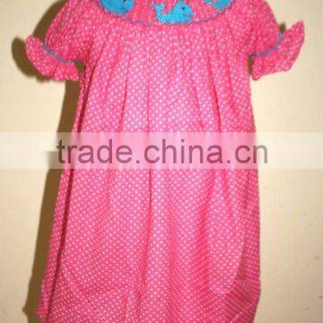 Pink Gingham Smocked Whales Bishop Dress