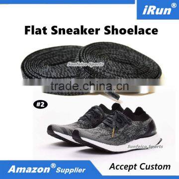 Eco-Friendly Pattern Flat Mix-Color Shoelace with Metal/Plastic Aglets Ends - over 10 Colors Available - Accept Custom - Black