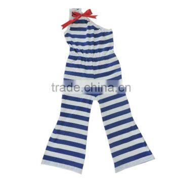 New Style Fashion Summer Romper Spring Baby Girls Bodysuit Set Jumpsuits One Sleeve With Red Belt Striped Children Boutique Wear photo-2