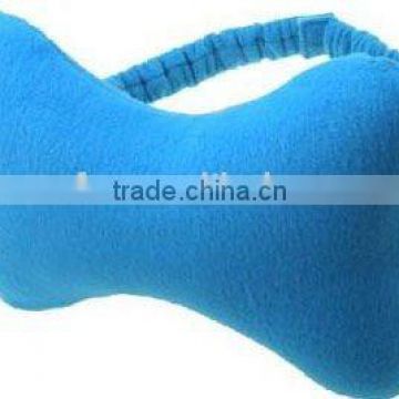 blue stuffed plush car seat cushion with elastic cord