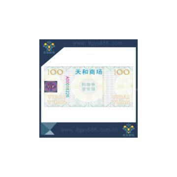 Anti-counterfeiting hologram hot stamping gate ticket barcode coupon with serial number