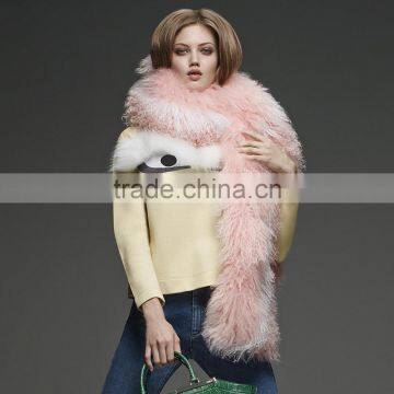 SJ663-01 New Fashion Mongolian Sheep Fur Scarf/Two Tone Color Fashion Scarve Shawl